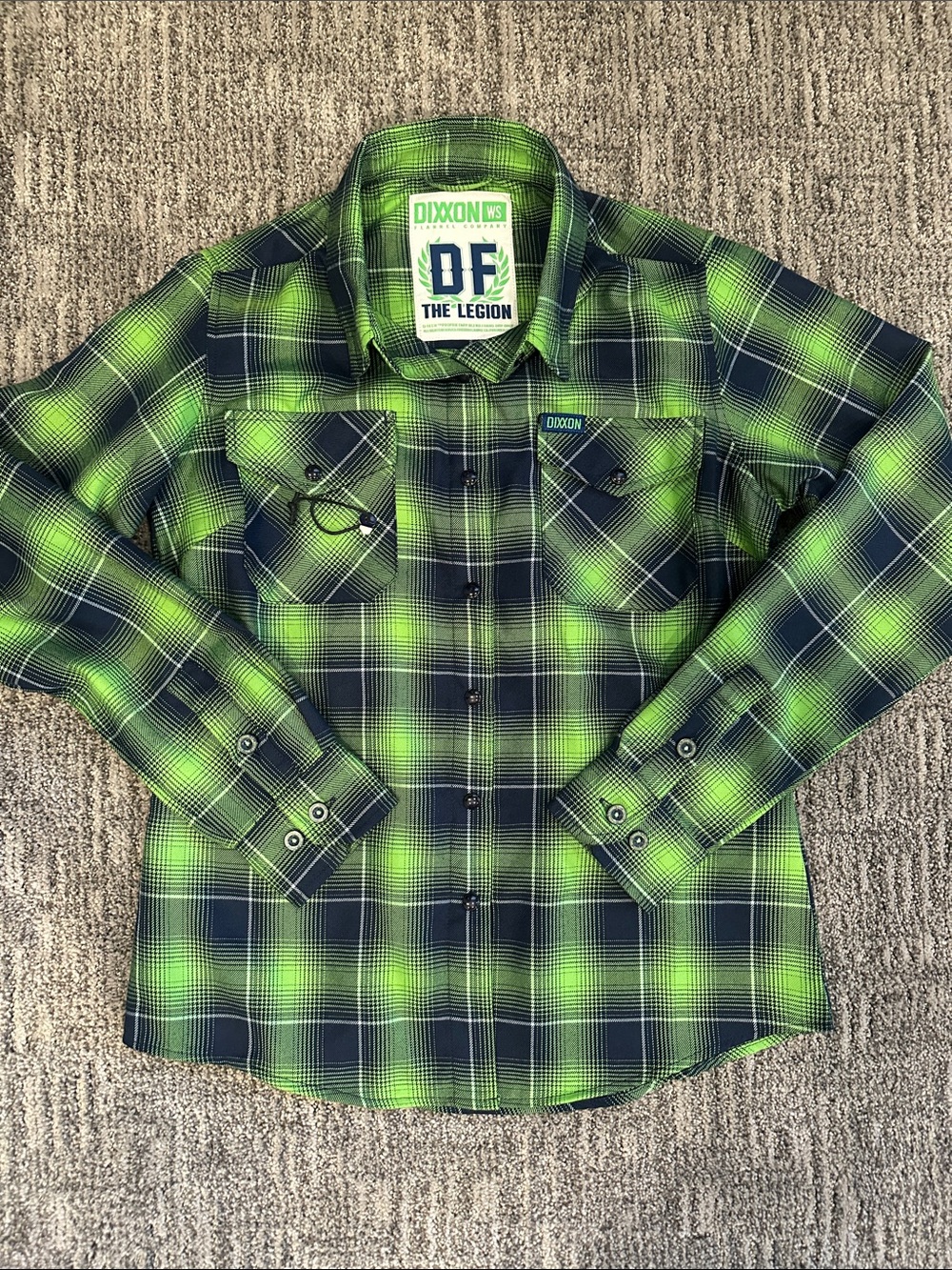 DIXXON Neon Green and Navy Plaid Button-Down Shirt for Kids